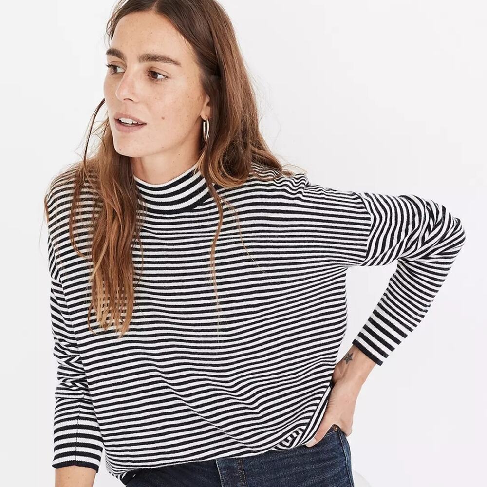 Madewell Stripe Mix Ashbury Mockneck Merino Wool Blend Sweater Size Small